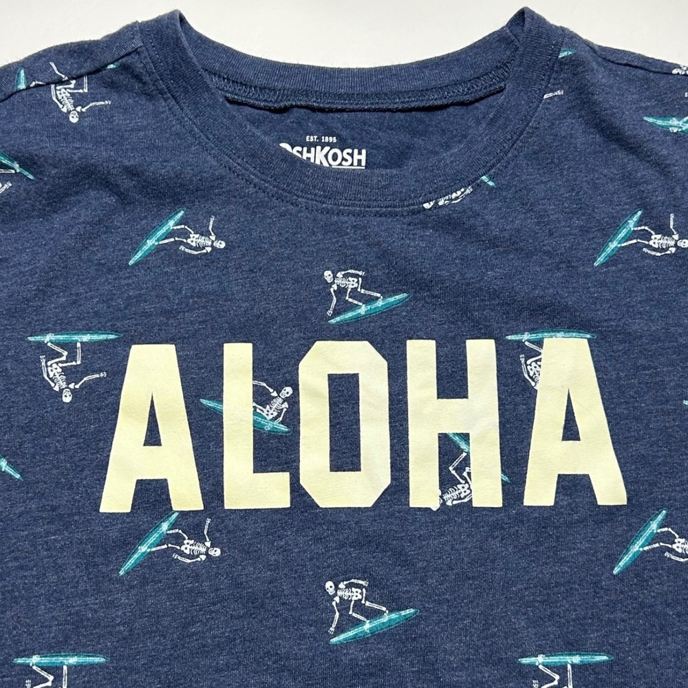 OshKosh B'gosh Kids Aloha Skeleton Surfer Graphic T Shirt Size‎ 8 Blue Cotton